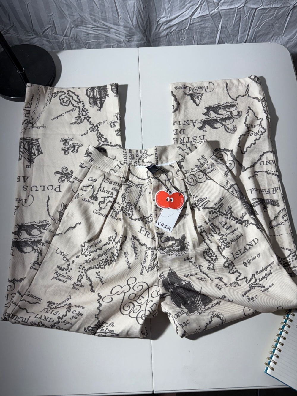 NWT Cider Vintage Map Print Trousers XS Travel Graphic Pants